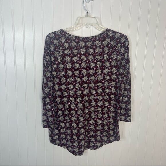 Lucky Brand Top Medium Floral V-neck 3/4 Sleeve Multicolor Boho Casual Spring - Picture 7 of 7